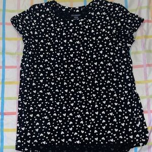 Girls Black Heart Print Short Sleeve Tee